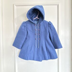 Rothschild Vintage Girls Size 2 Baby Navy Blue Pea Coat Hood Wool Lined